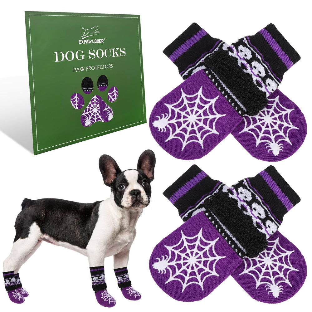 EXPAWLORER calcetines antideslizantes para perro fantasma morado, mejor agarre en suelos lisos