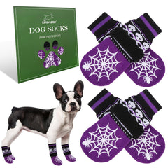 EXPAWLORER calcetines antideslizantes para perro fantasma morado, mejor agarre en suelos lisos
