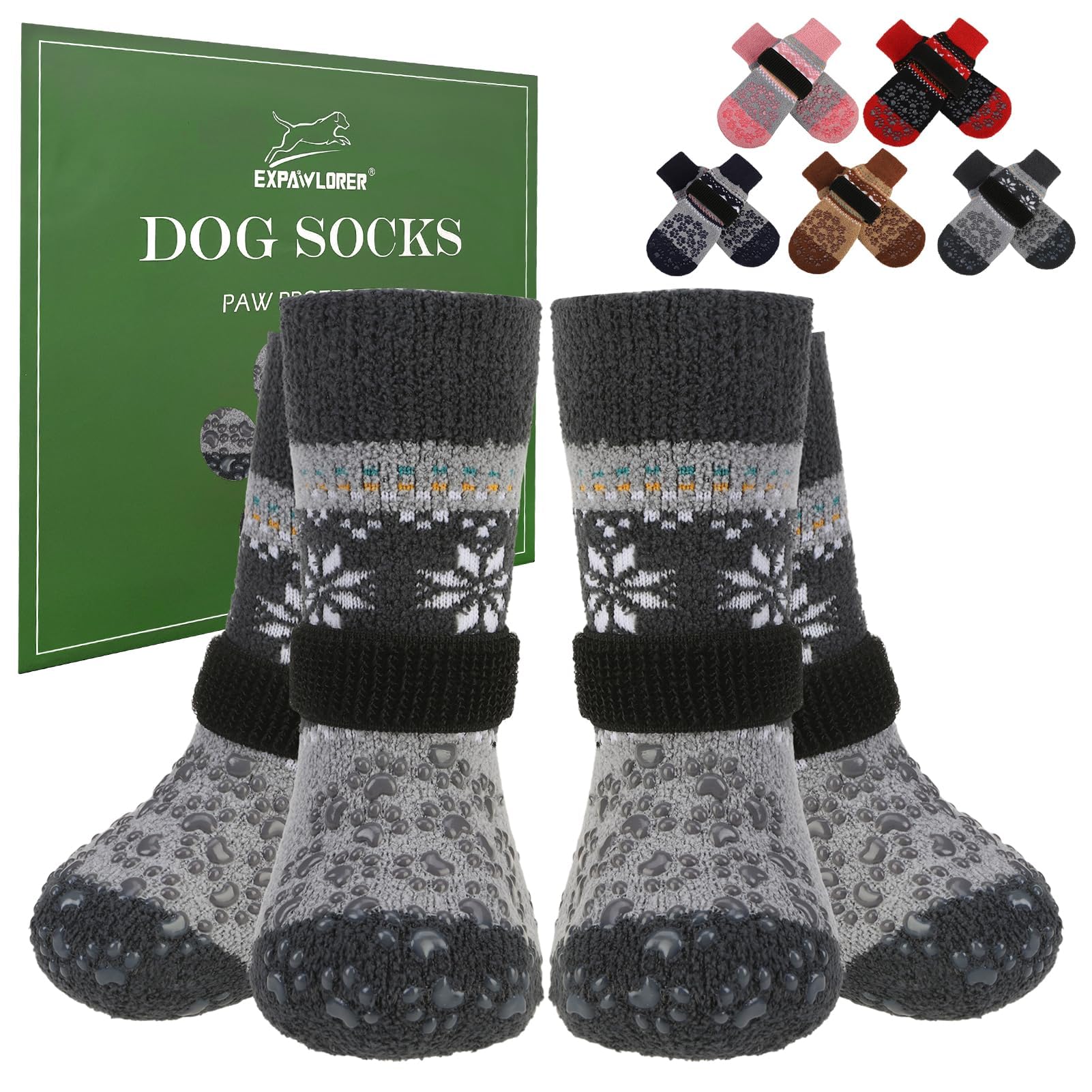 EXPAWLORER Calcetines antideslizantes para perros, protegen patas y suelos con tracción.