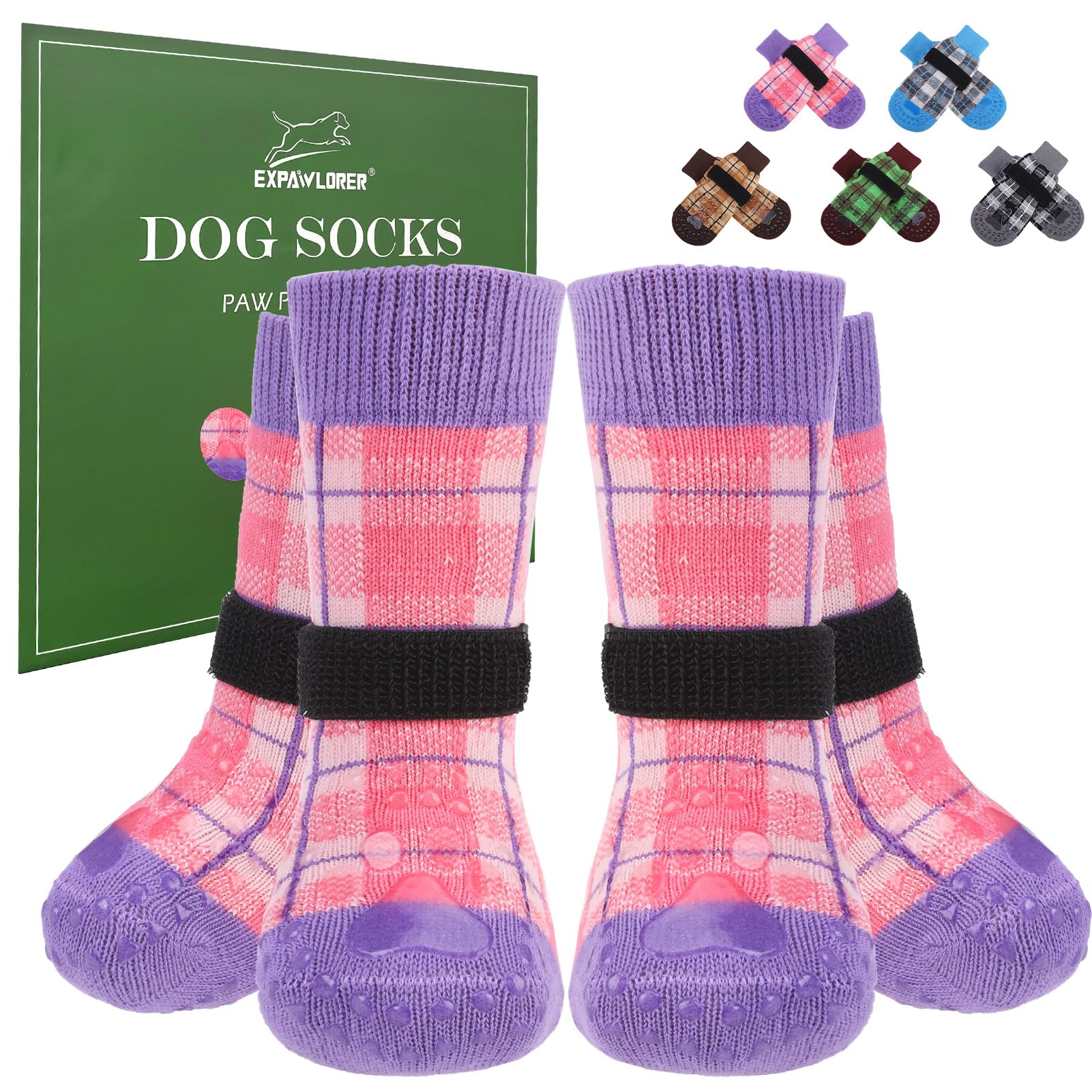 EXPAWLORER calcetines para perro con suela de madera mejora agarre en interiores.