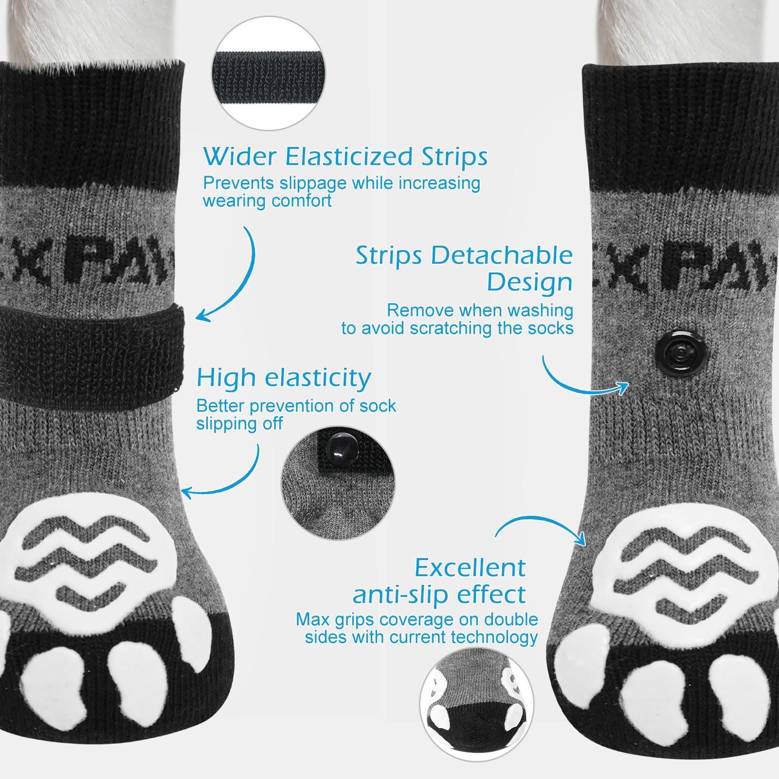 EXPAWLORER calcetines para perro en suelo de madera brindan mayor agarre.