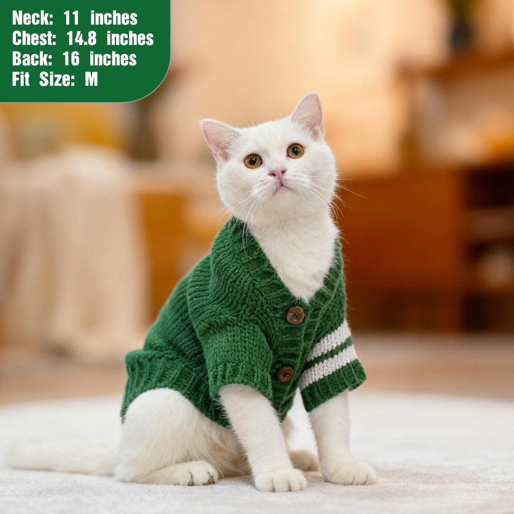 EXPAWLORER suéter verde para gatos, cierre de botones, reduce pelos en muebles