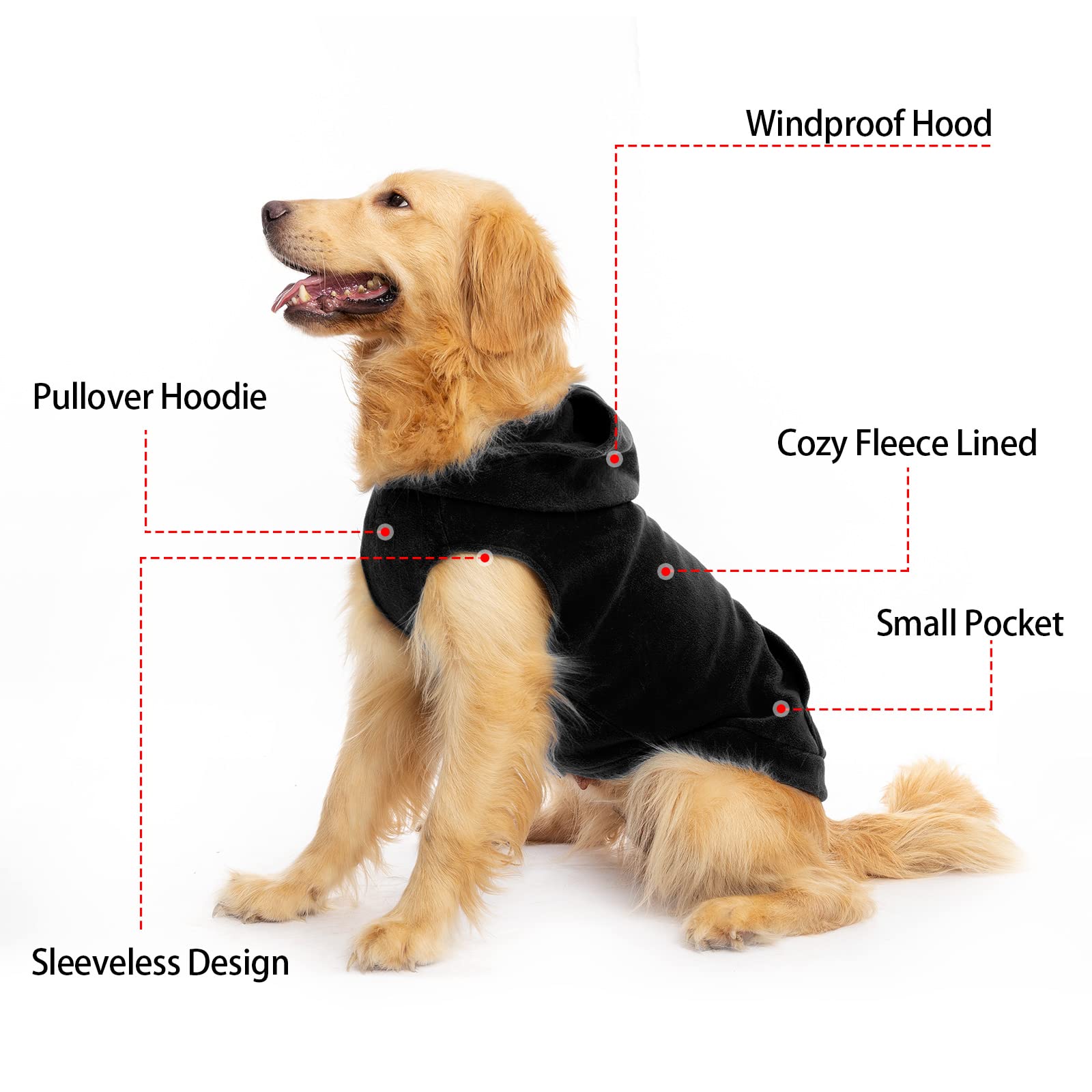 EXPAWLORER chaleco para perros polar detalle costuras: acabado cómodo para uso diario.