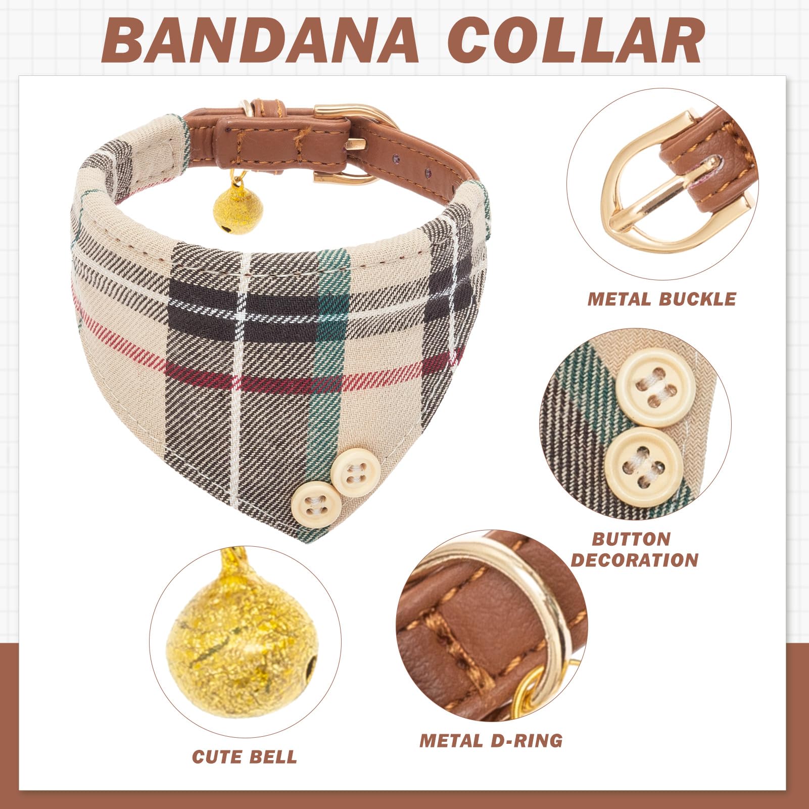 EXPAWLORER collar bandana plaid beige para mascotas