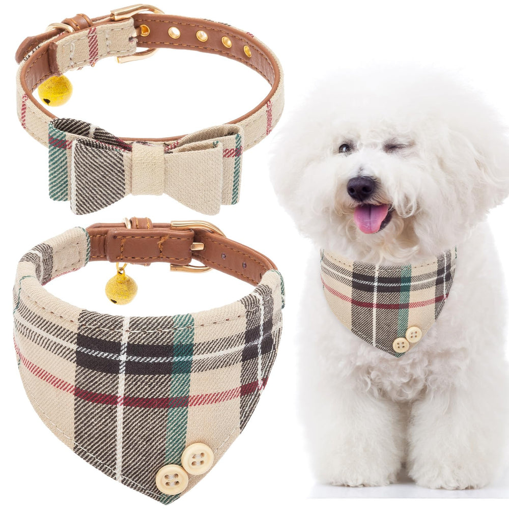 EXPAWLORER collar con moño plaid beige para ocasiones especiales