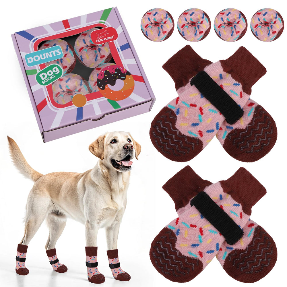 EXPAWLORER calcetines con diseño donut y caja, regalo divertido para mascotas.