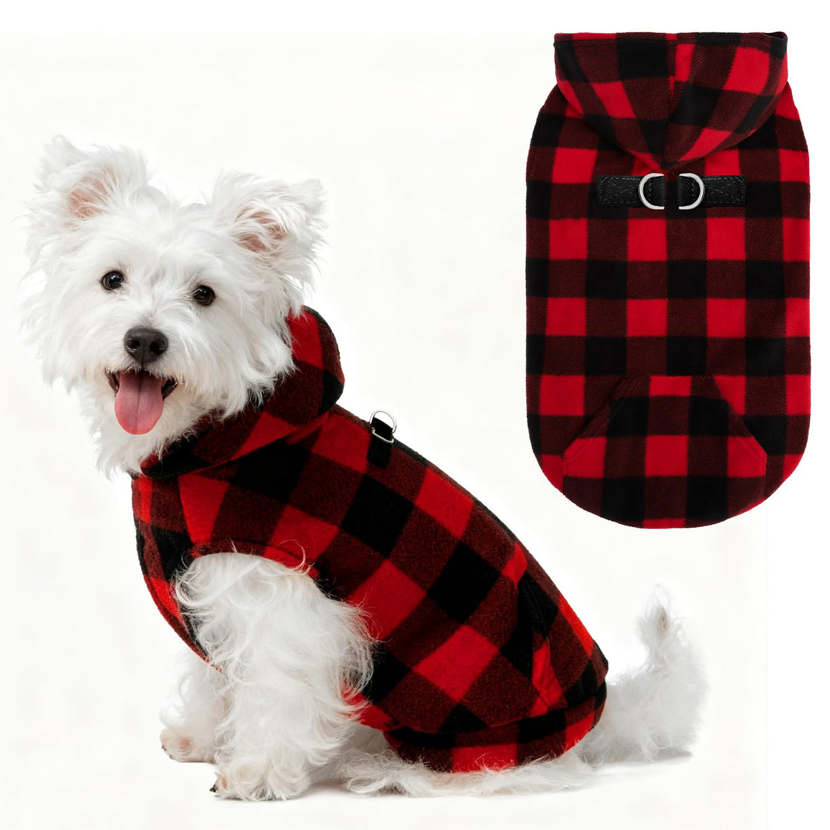 EXPAWLORER chaqueta para perro con capucha y forro polar en cuadros, cálida y suave