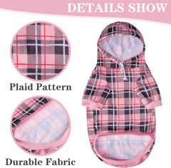 EXPAWLORER Plaid Dog Hoodie, bolsillo rosa, ideal para golosinas en caminatas.