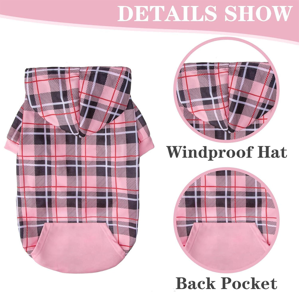 EXPAWLORER Plaid Dog Hoodie, espalda rosa, estilo británico para looks elegantes.