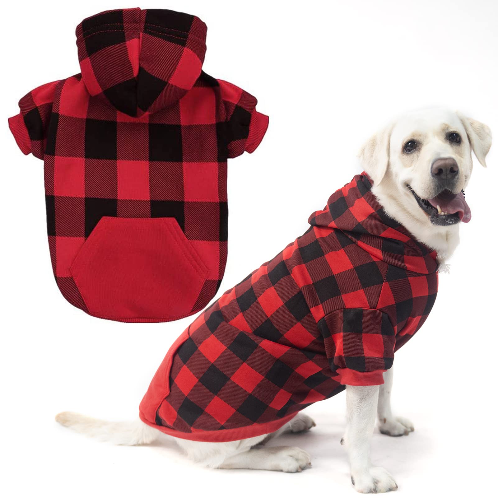 EXPAWLORER Plaid Dog Hoodie frente: estilo británico y abrigo cómodo para paseos
