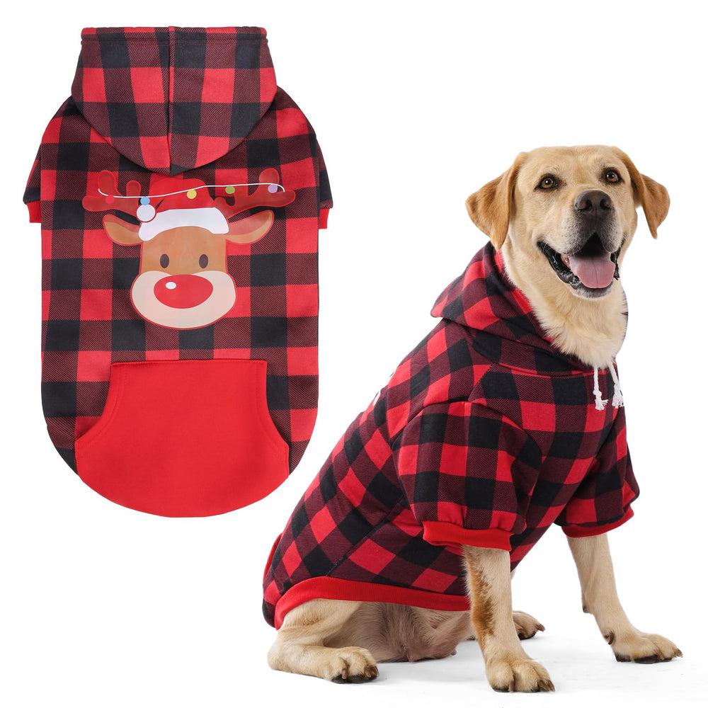 EXPAWLORER Plaid Dog Hoodie frente: estilo británico y calidez diaria.