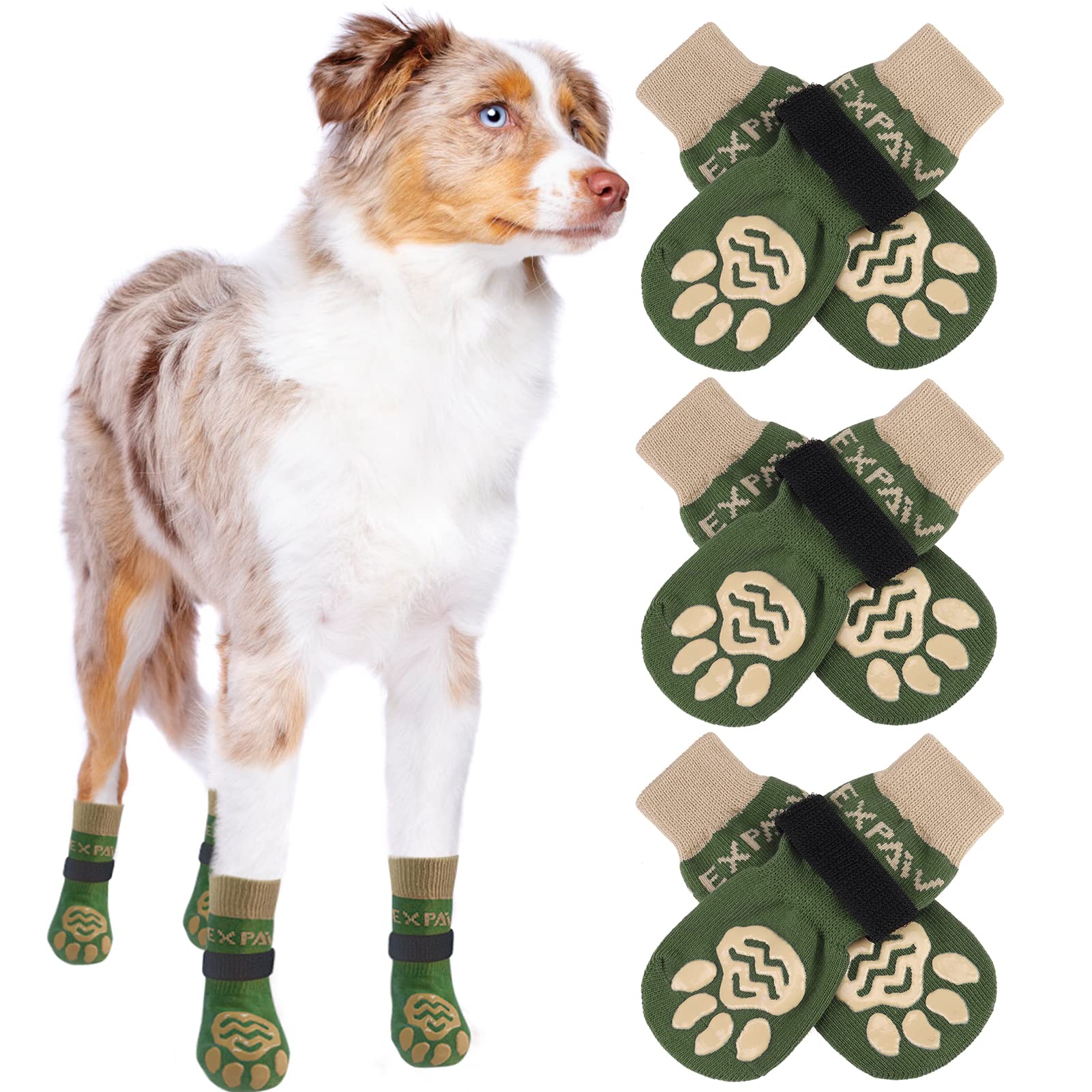 EXPAWLORER Zapatos para perro antideslizantes ofrecen mayor tracción en suelos lisos.
