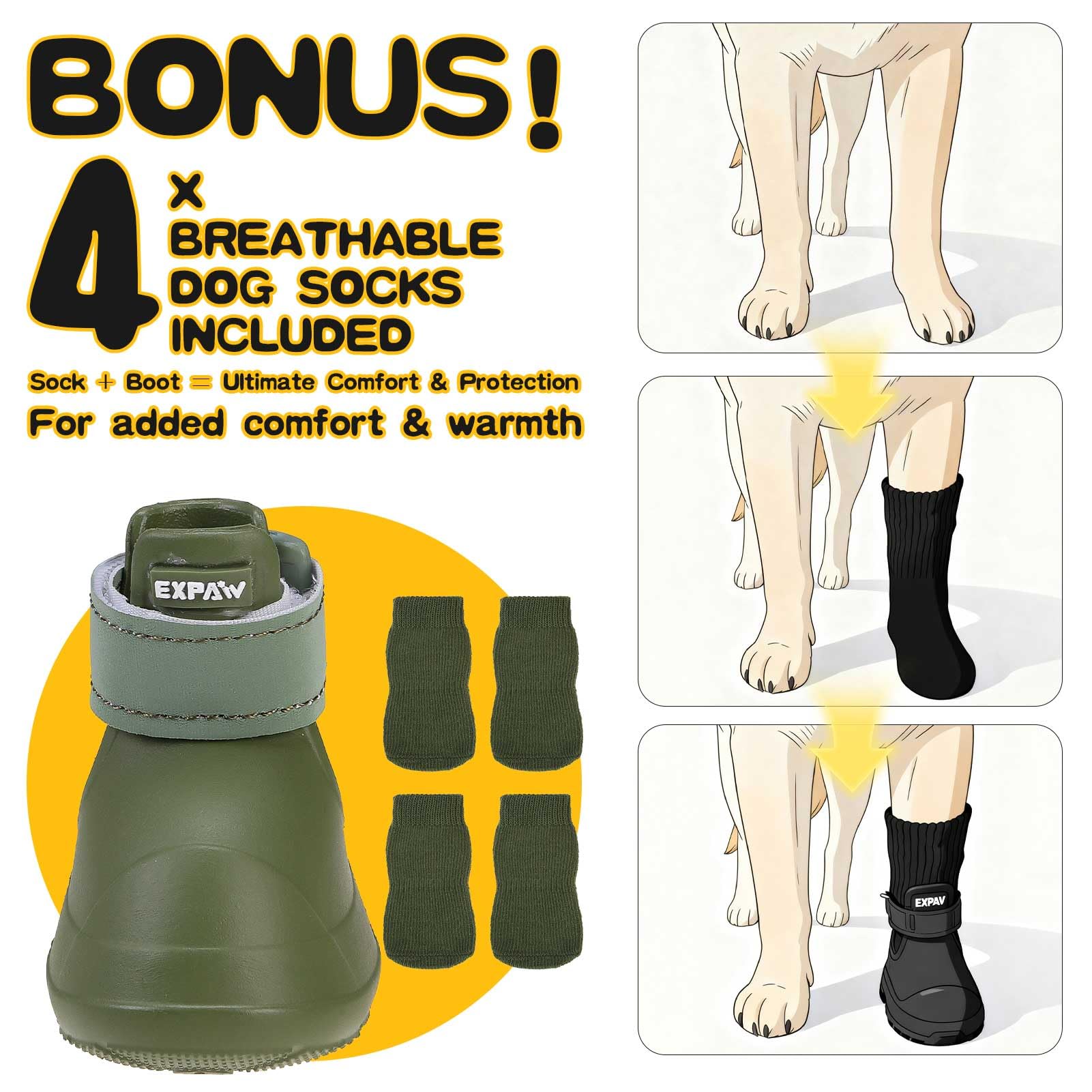EXPAWLORER botas verde para perros estilo y visibilidad en paseos.