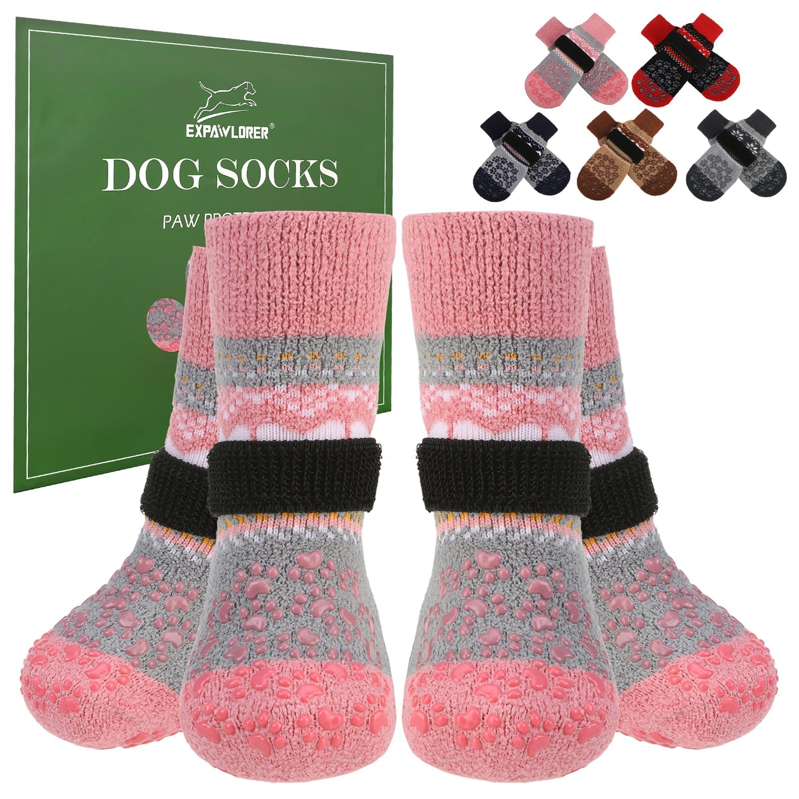 Calcetines antideslizantes EXPAWLORER para patas de perro, rosa, con mejor agarre.