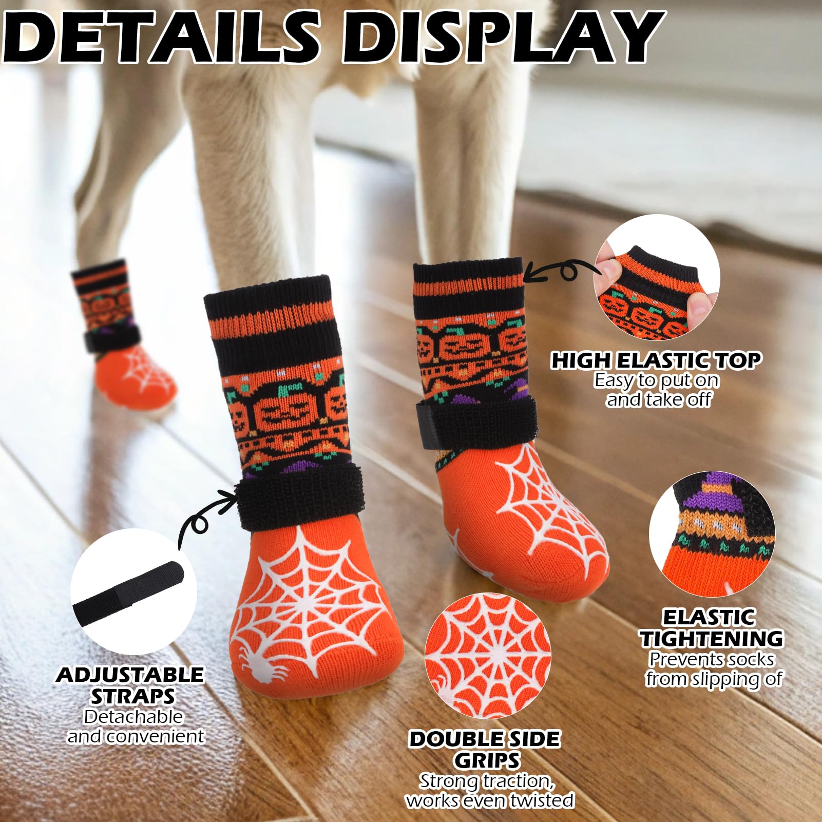 EXPAWLORER calcetines para perros con diseño araña Halloween ofrecen agarre adicional