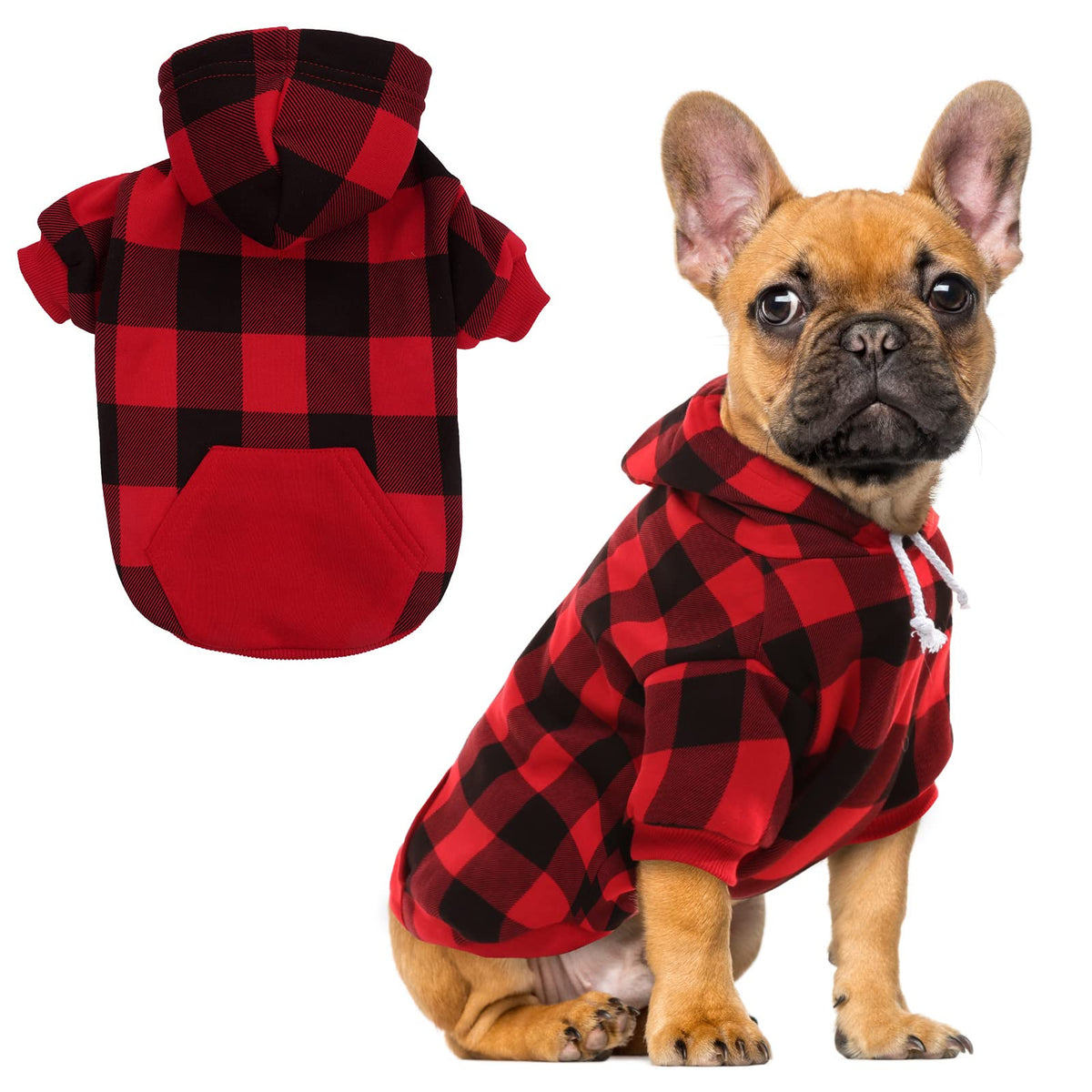 EXPAWLORER sudadera para perro a cuadros vista frontal, cálida y con estilo