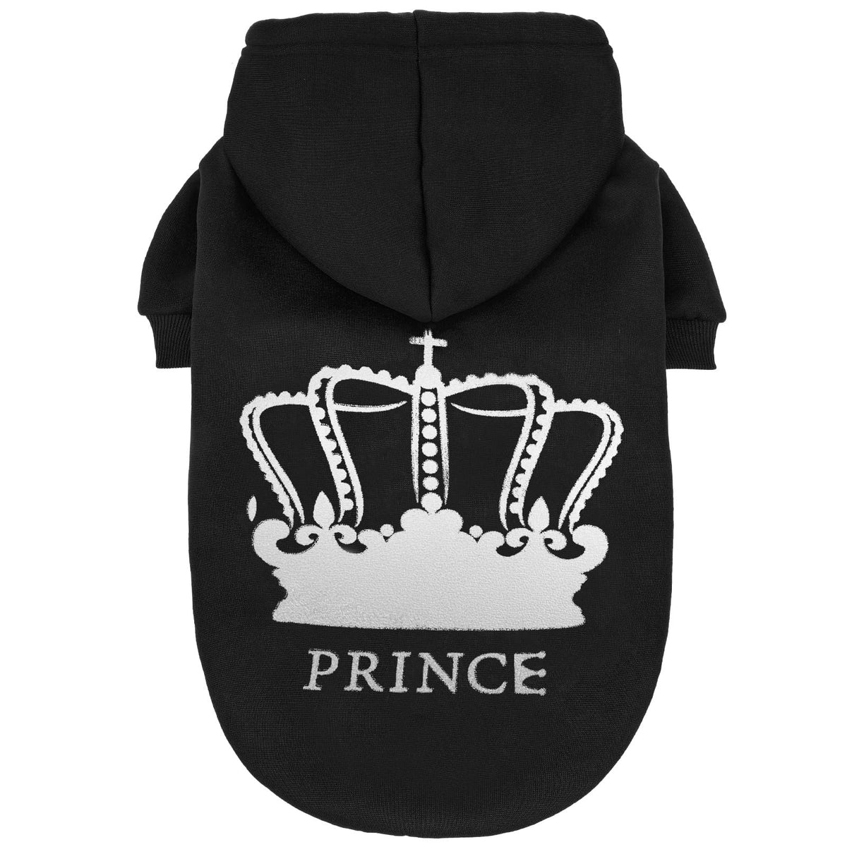 EXPAWLORER Prince Dog Hoodie con corona frontal para paseos cálidos.