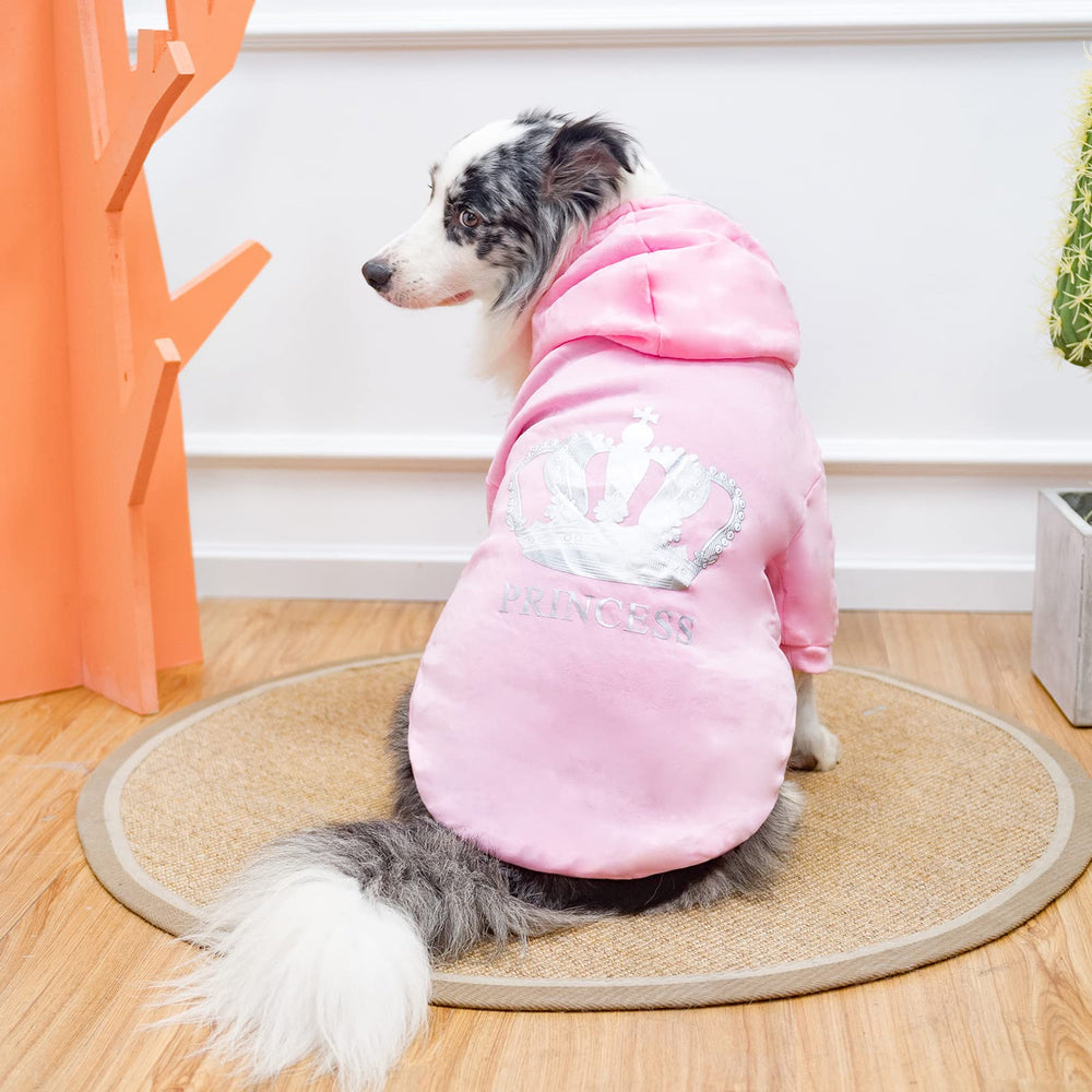 EXPAWLORER Princess Dog Hoodie, espalda con corona, aspecto elegante.