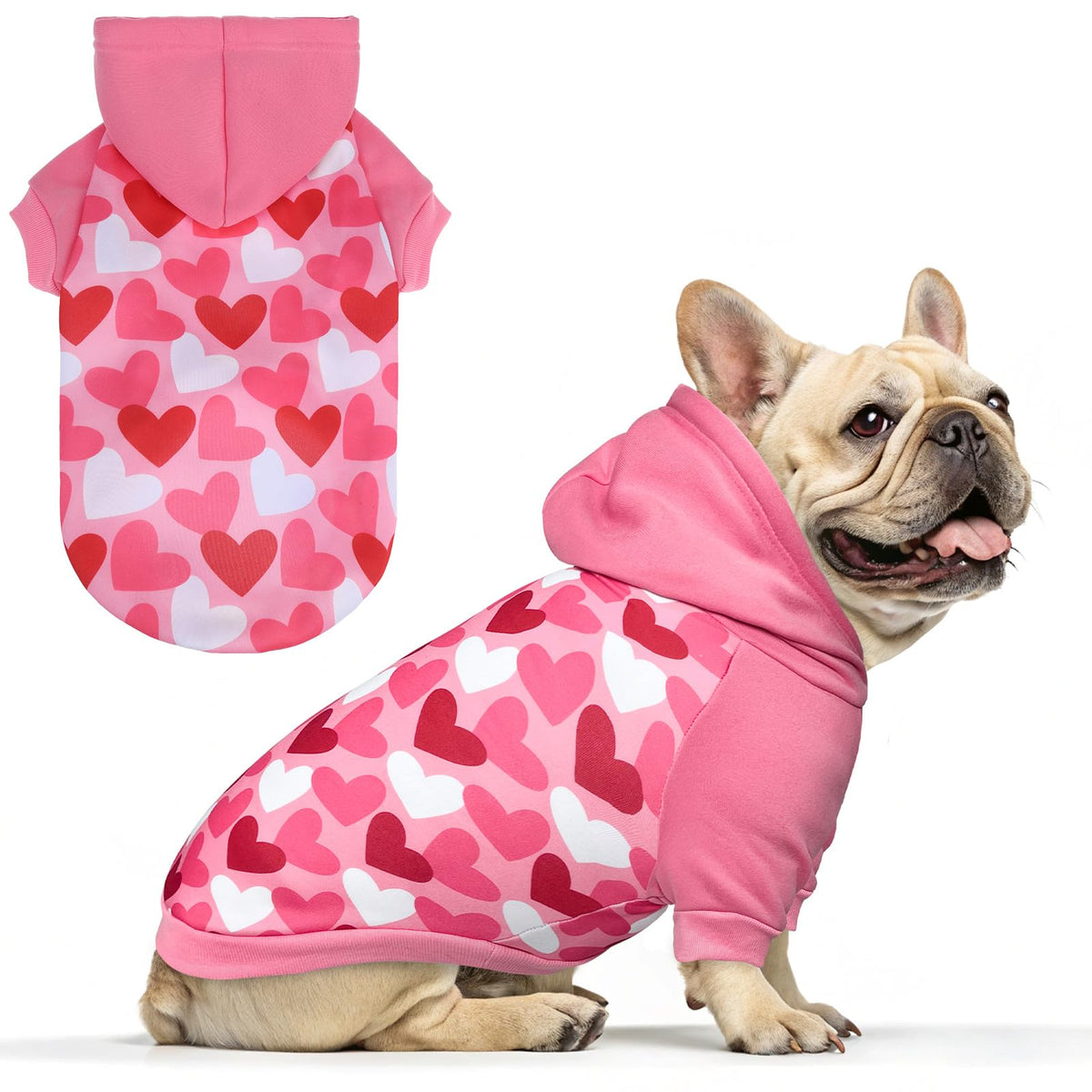 EXPAWLORER sudadera San Valentín para perro con corazón en frontal, ideal para paseos fríos.