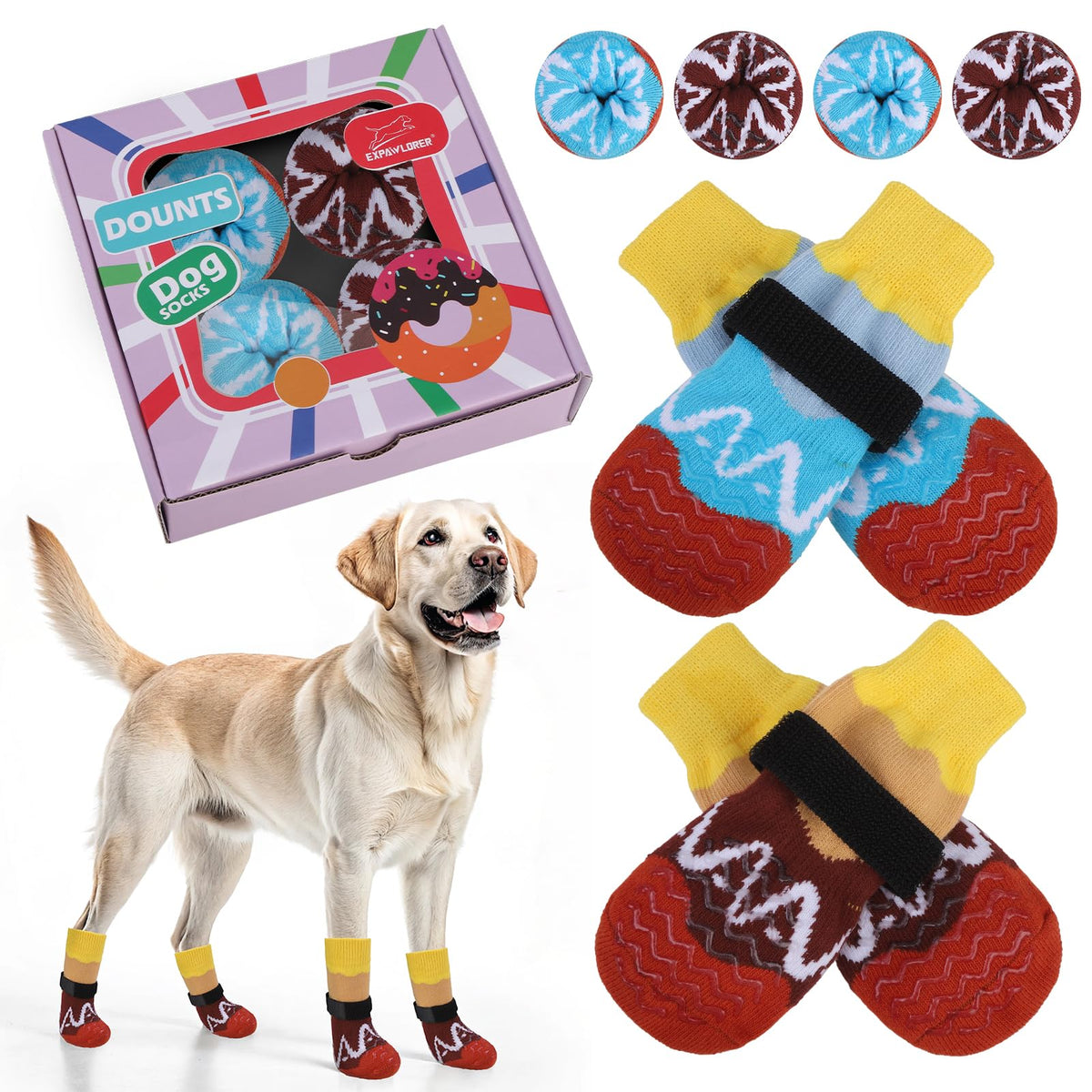 EXPAWLORER calcetines para perro con diseño de dona para estilo y comodidad