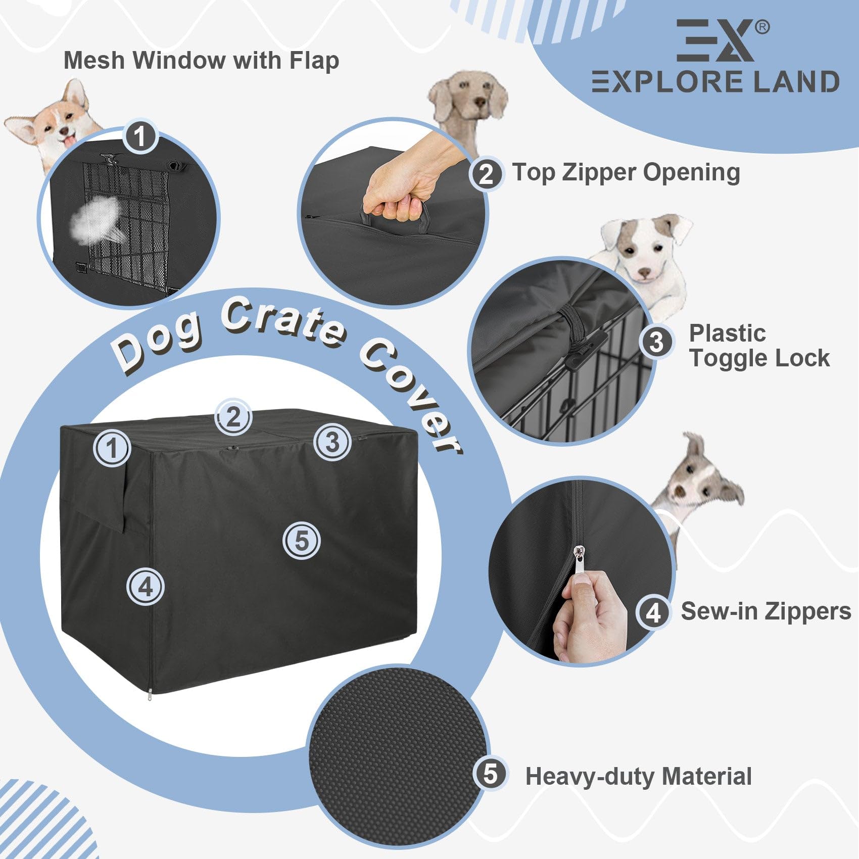 Explore Land funda jaula perro con cierres inferiores para mayor seguridad frente al viento