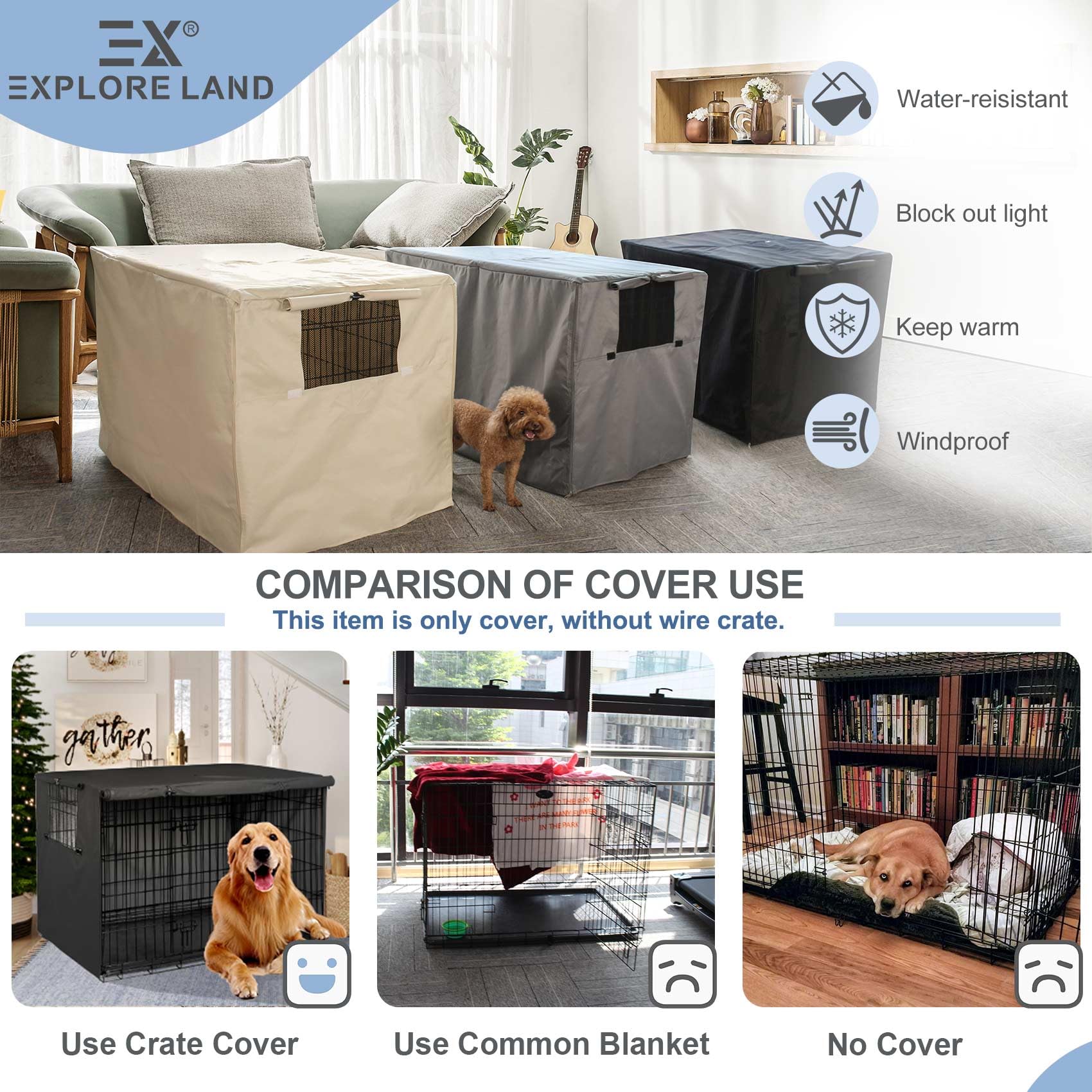Explore Land funda jaula perro con dos puertas para acceso cómodo