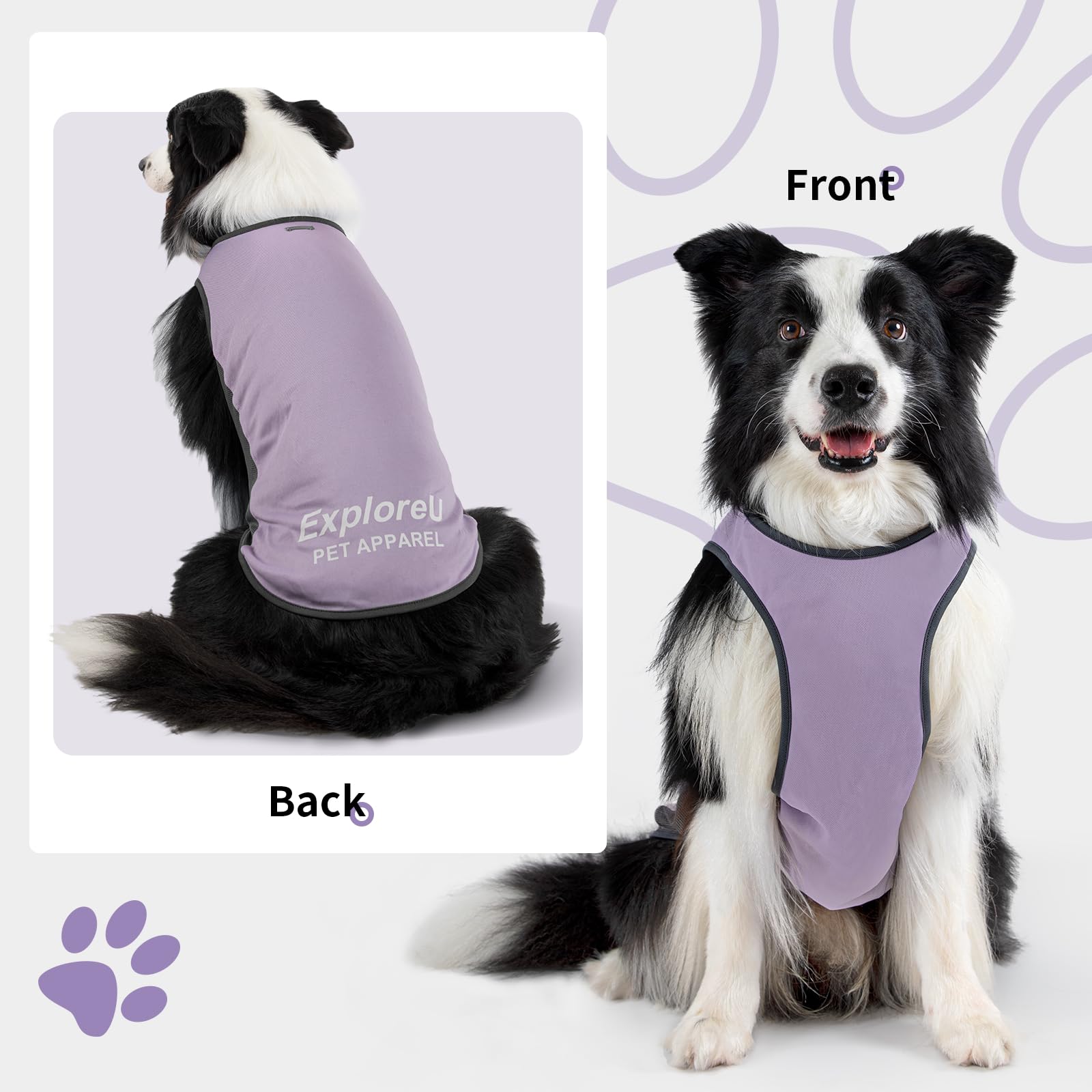 Chaleco ExploreU para perro resistente a suciedad durante juego al aire libre.
