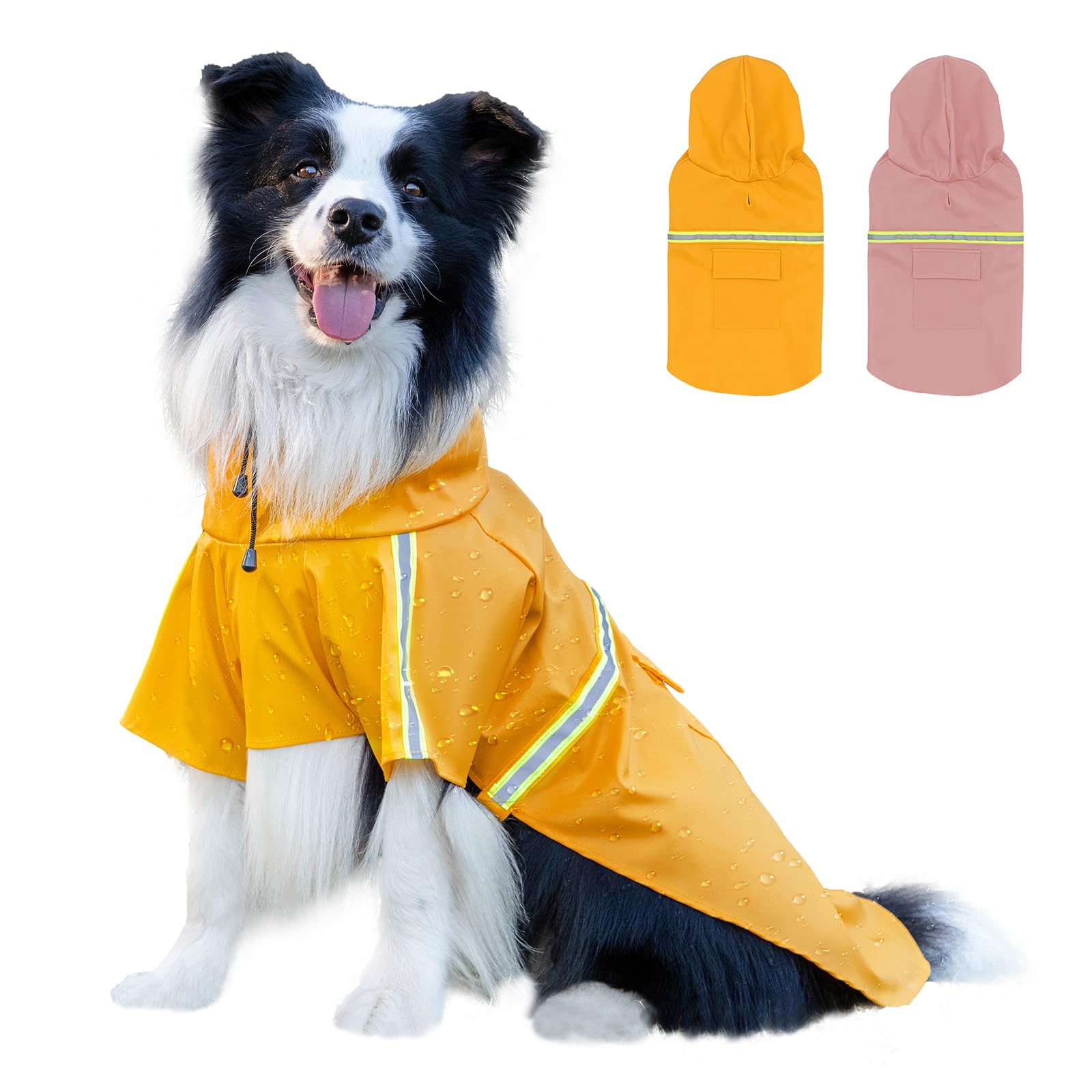 ExploreU chubasquero para perro, vista frontal, ajuste cómodo para lluvia