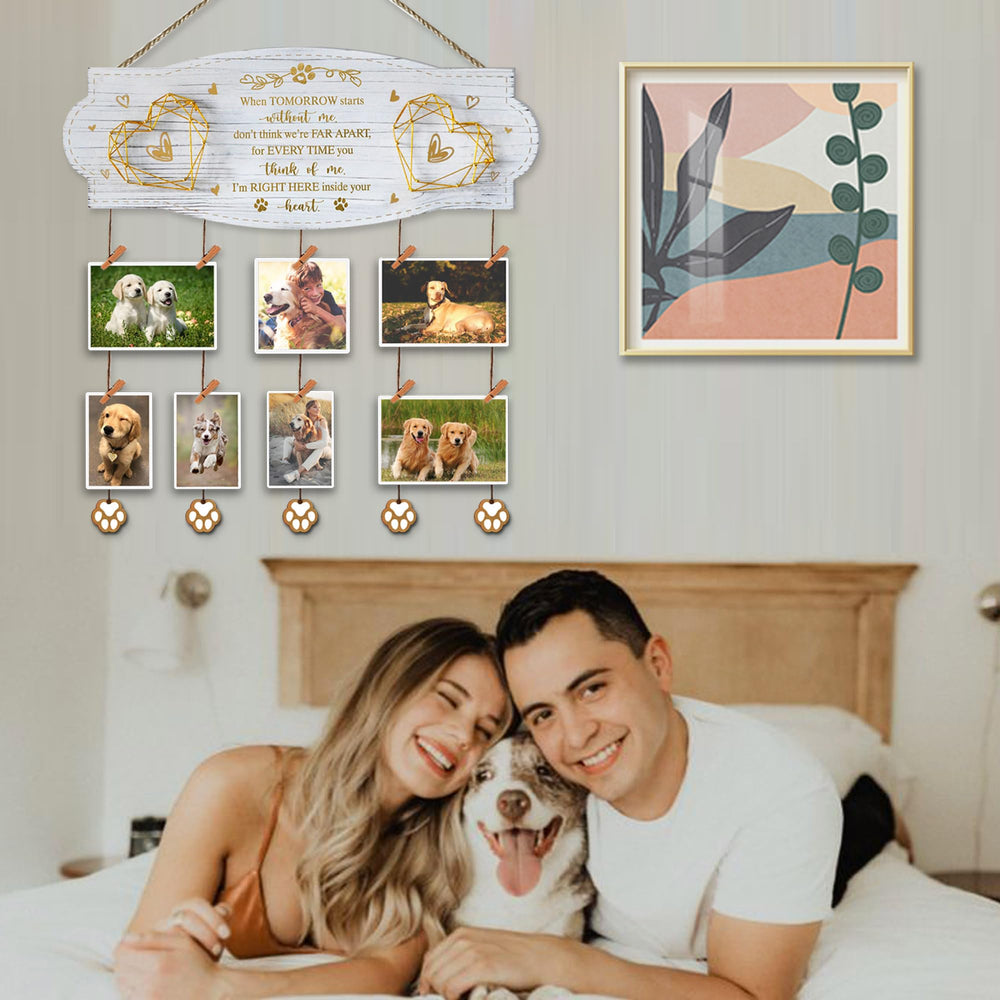EXQUIDECA marco de madera rústico con corazones dobles para honrar a tu mascota.