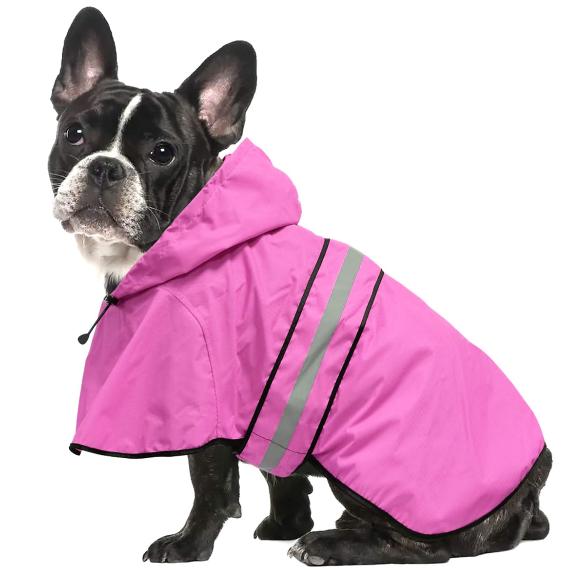 Capa impermeable Ezierfy para cachorro rosa con tiras reflectantes para visibilidad nocturna.