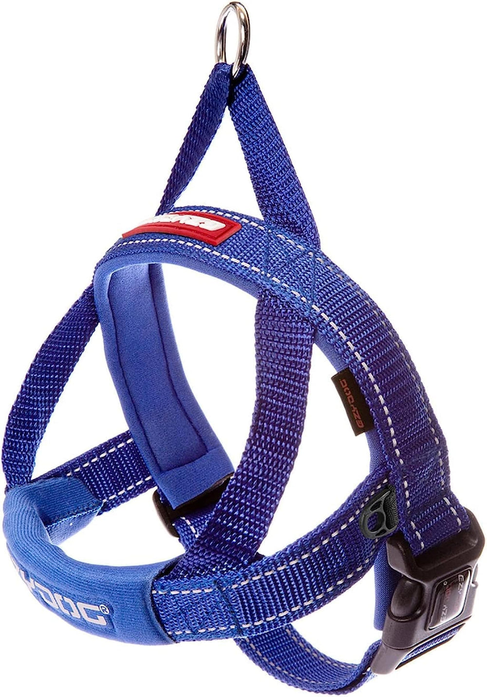 Arnés EzyDog, ajuste rápido sin tirones para paseos tranquilos.