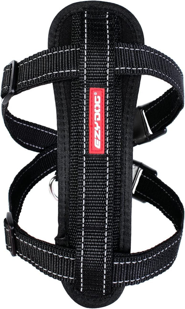 Arnés EzyDog con placa de pecho ergonómica para ajuste cómodo y seguro.