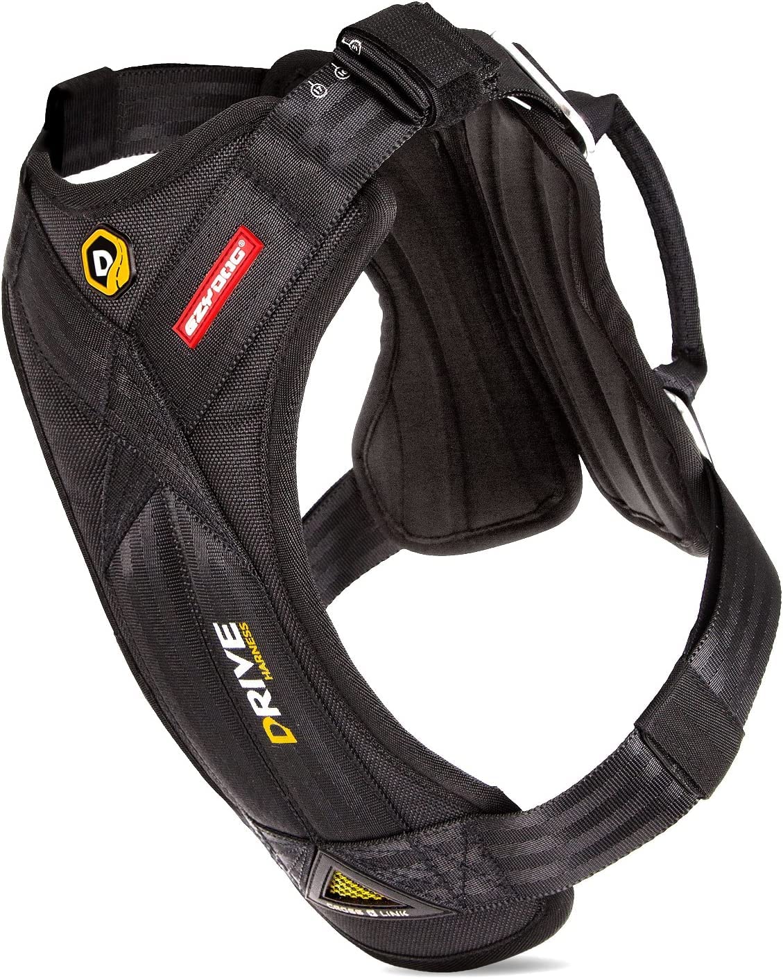Arnés EzyDog Drive para coche con enfoque en seguridad durante viajes.