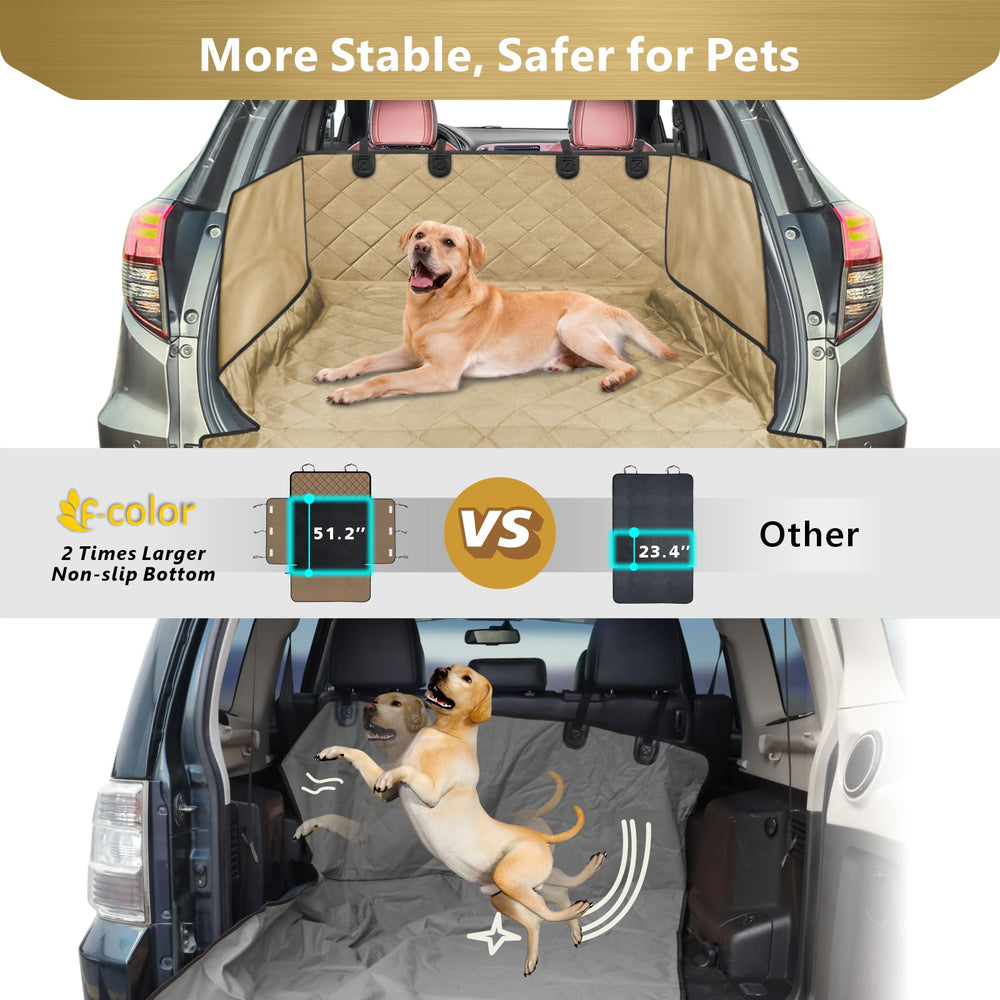F-color SUV Cargo Liner adapta varios vehículos para viajes diarios con mascotas.