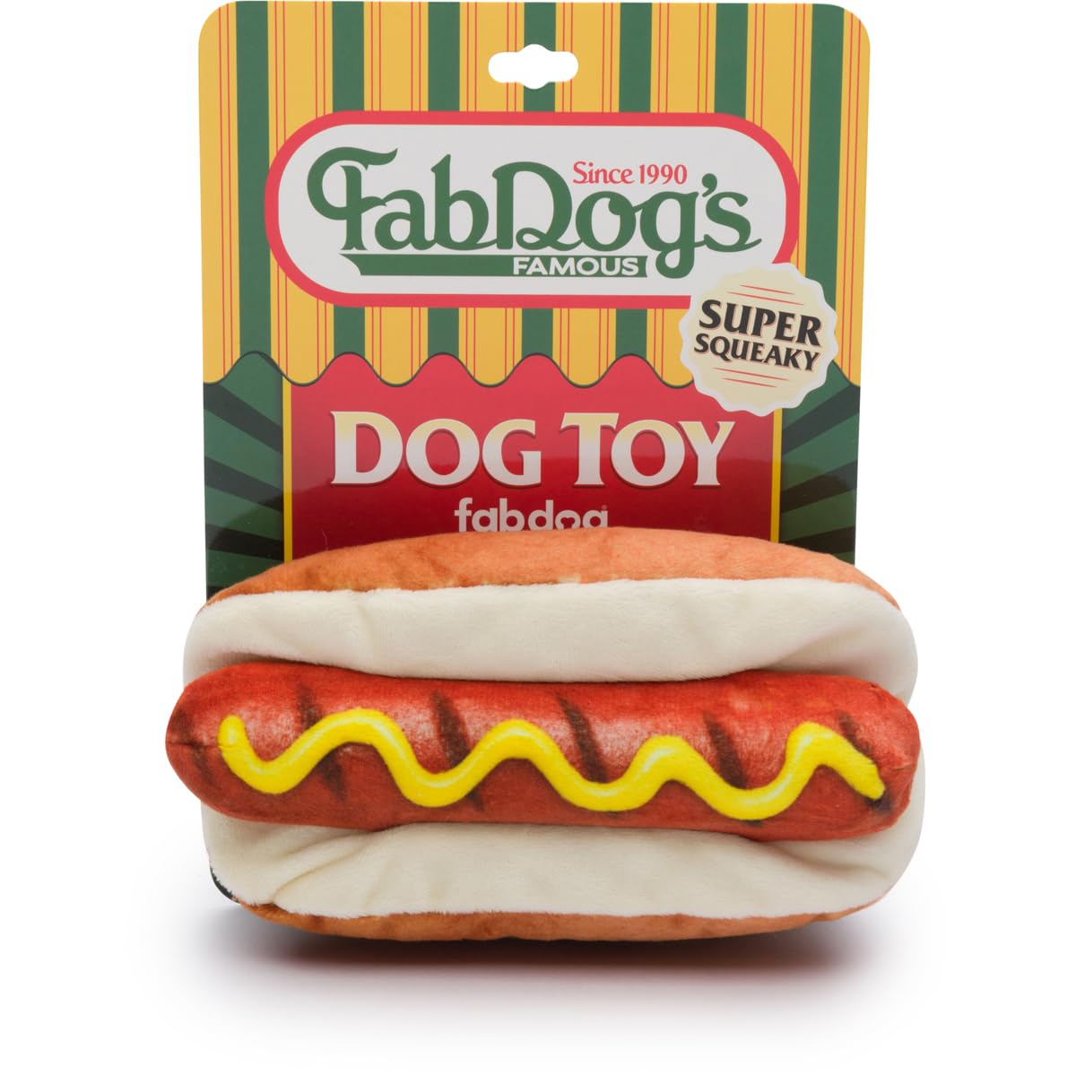 fabdog perro caliente juguete con chirriador para perros, diversión duradera
