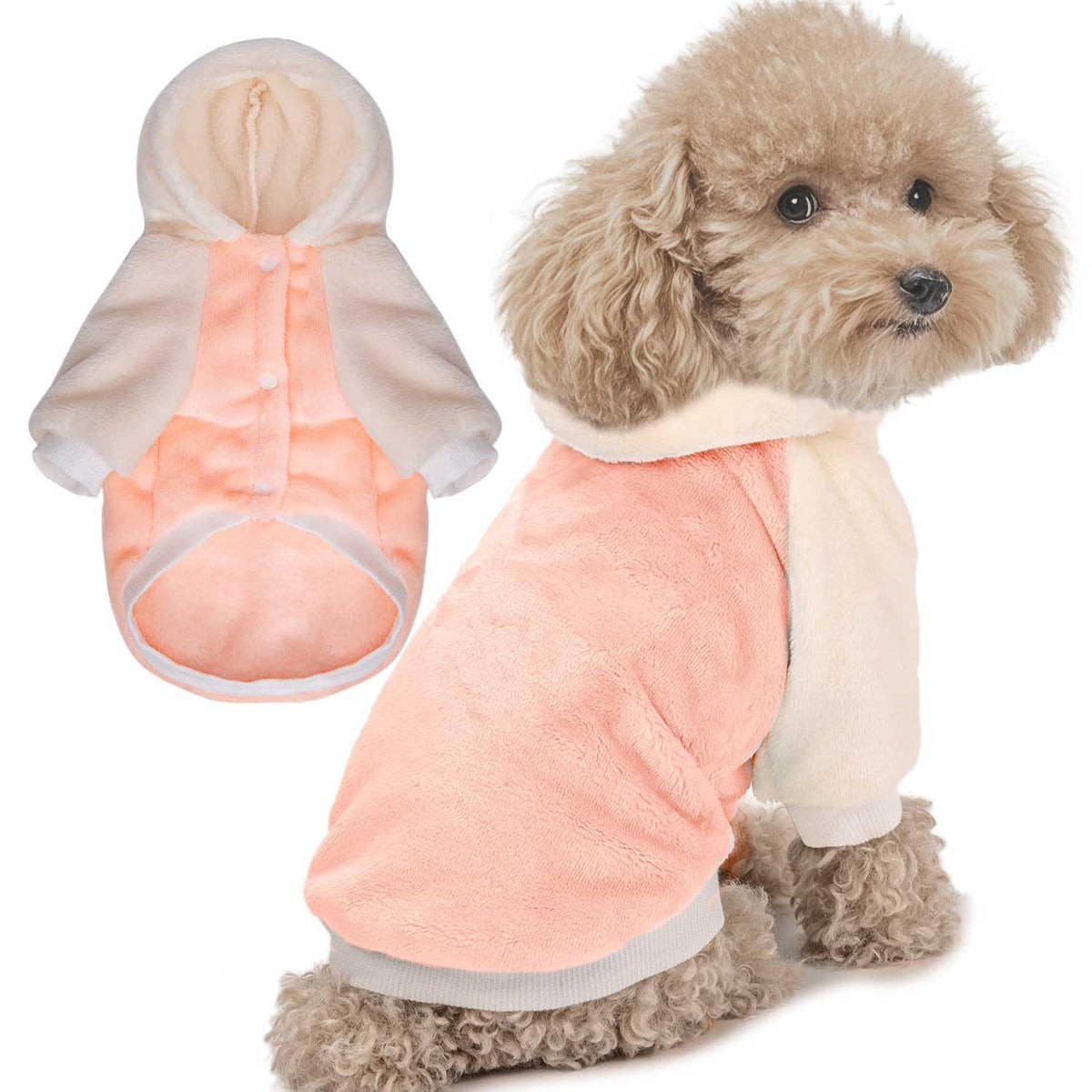 FABRICASTLE sudadera con capucha para perro pequeño, color rosado crema, ideal para paseos diarios