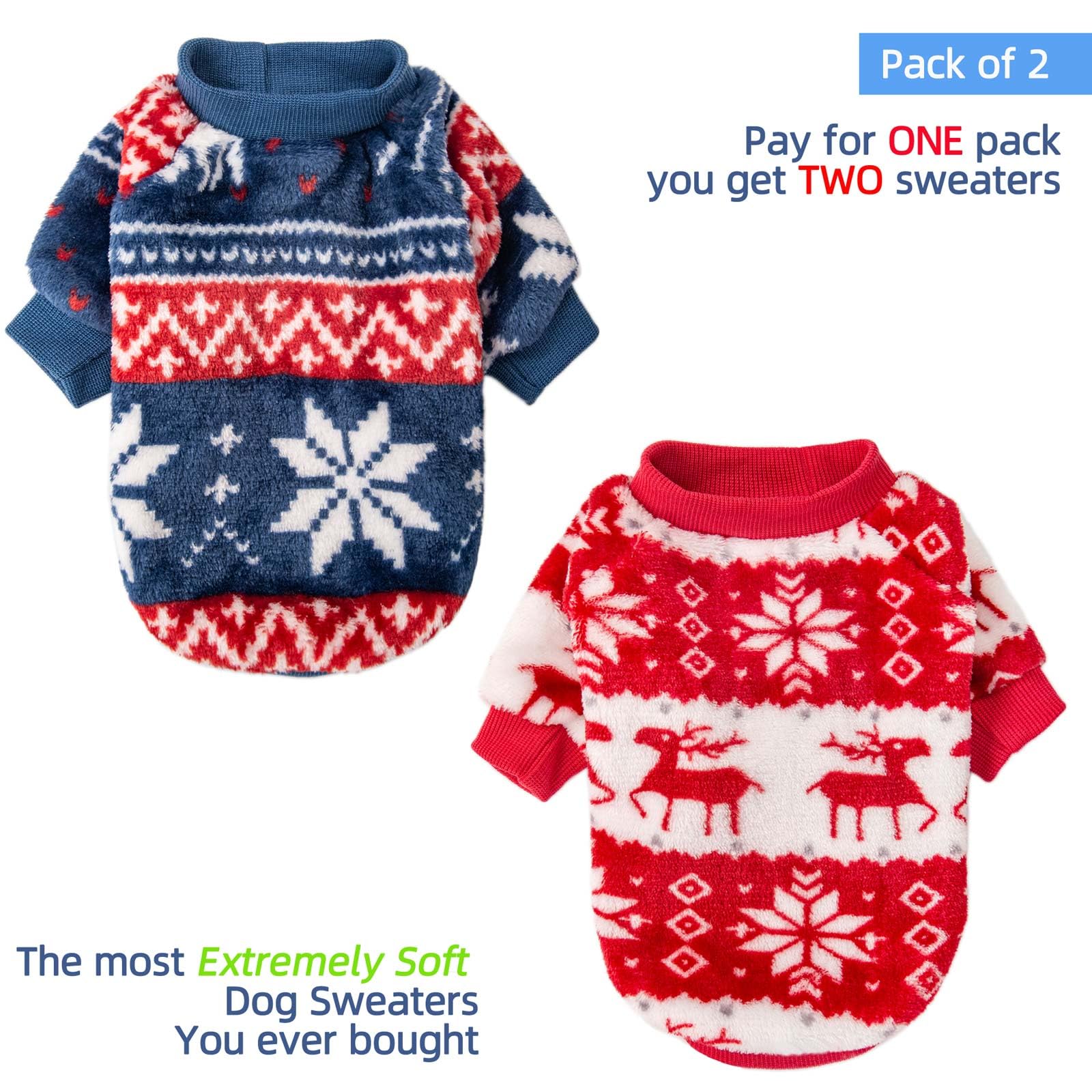 FABRICASTLE sudadera navidad para perros XXS en azul, cómodo y cálido