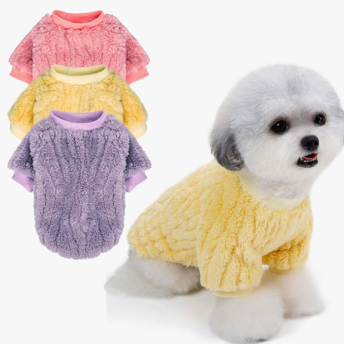 FABRICASTLE suéter lavanda para perro pequeño, cálido y cómodo para paseos fríos.