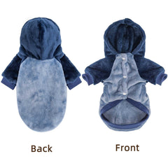 FabriCastle sudadera con capucha para perro vista trasera en azul navy, estilo y comodidad.