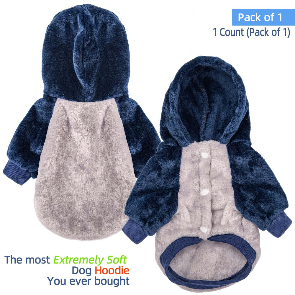 FabriCastle suéter para perro con capucha, vista trasera, ajuste cómodo y seguro.