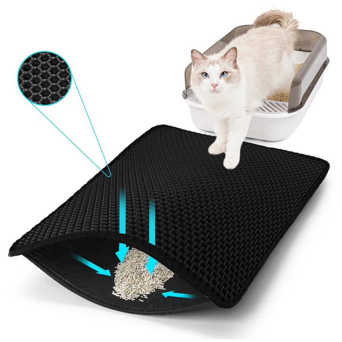 FADEYJ tapete arenero gato, diseño colmena que atrapa la arena.