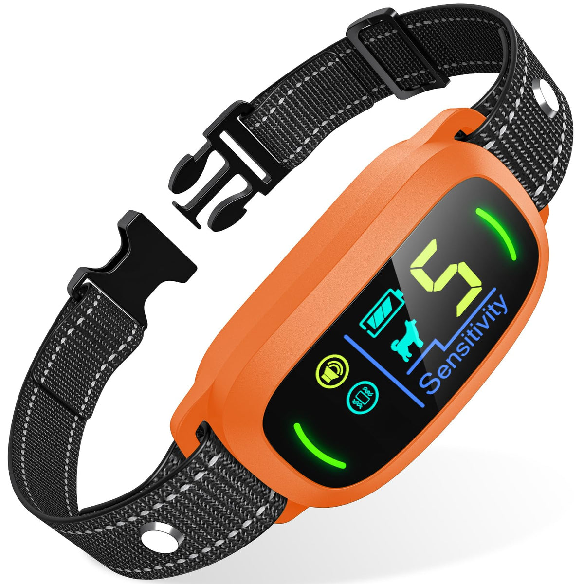 FAFAFROG collar anti-ladridos en vista frontal para entrenamiento suave.
