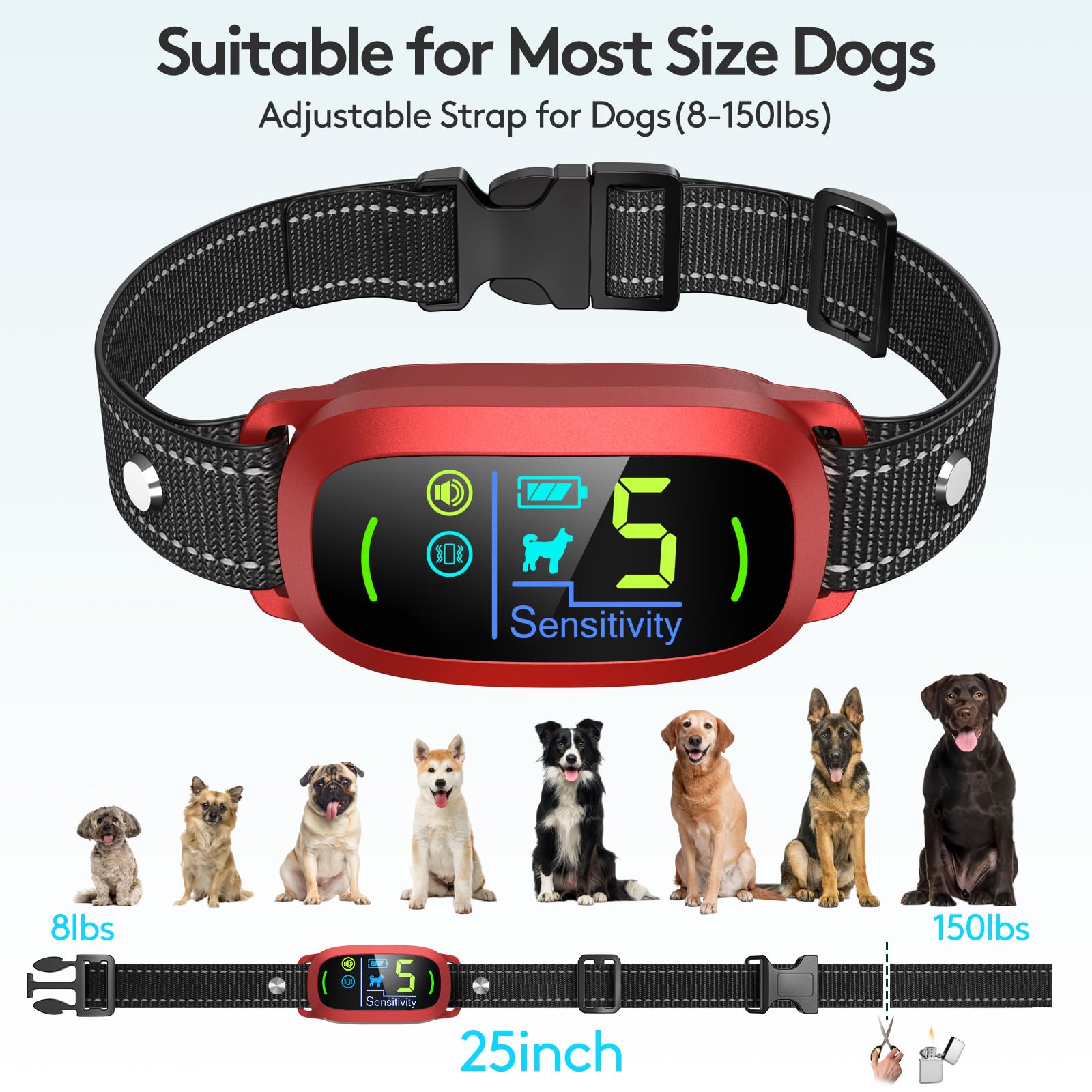 FAFAFROG collar para perros grandes, cuello ajustable de 8–25 pulgadas.