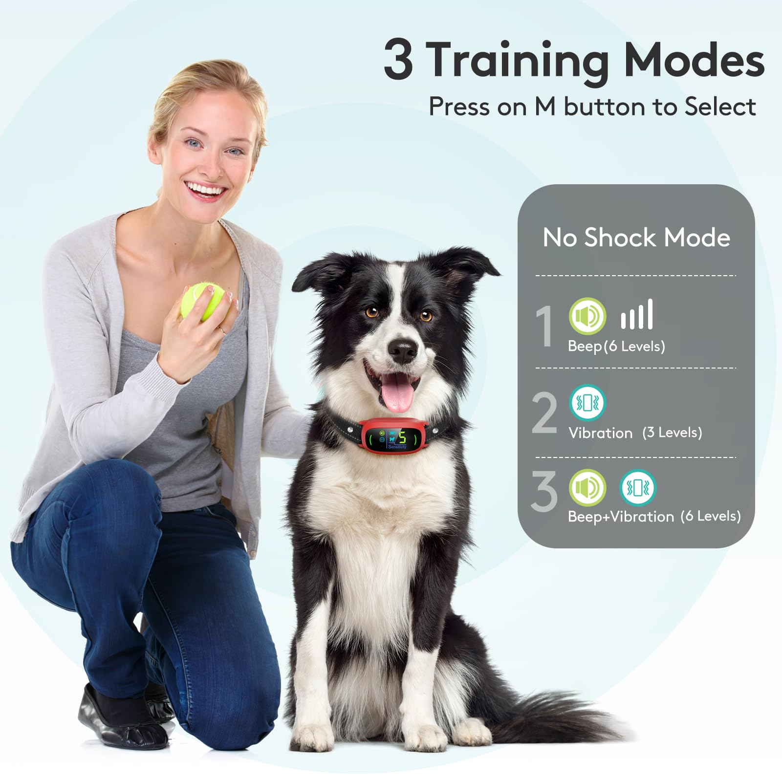 FAFAFROG collar muestra modo protección en la pantalla para entrenamiento consciente.