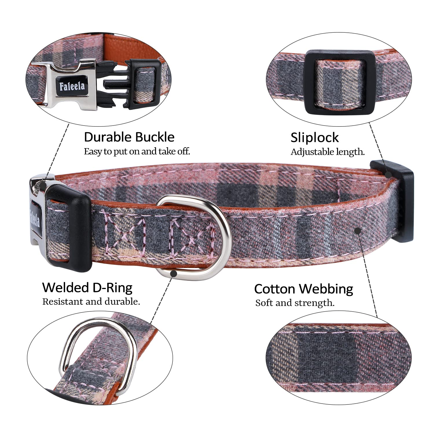Collar Faleela ajustable para perros de diferentes tallas.