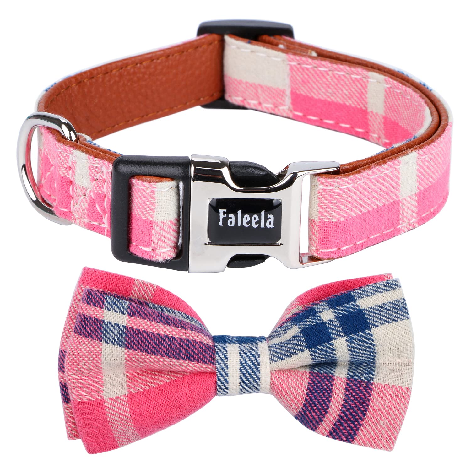 Collar Faleela con lazo pajarita rosa, ajustable para comodidad diaria.