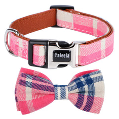 Collar Faleela con lazo pajarita rosa, ajustable para comodidad diaria.