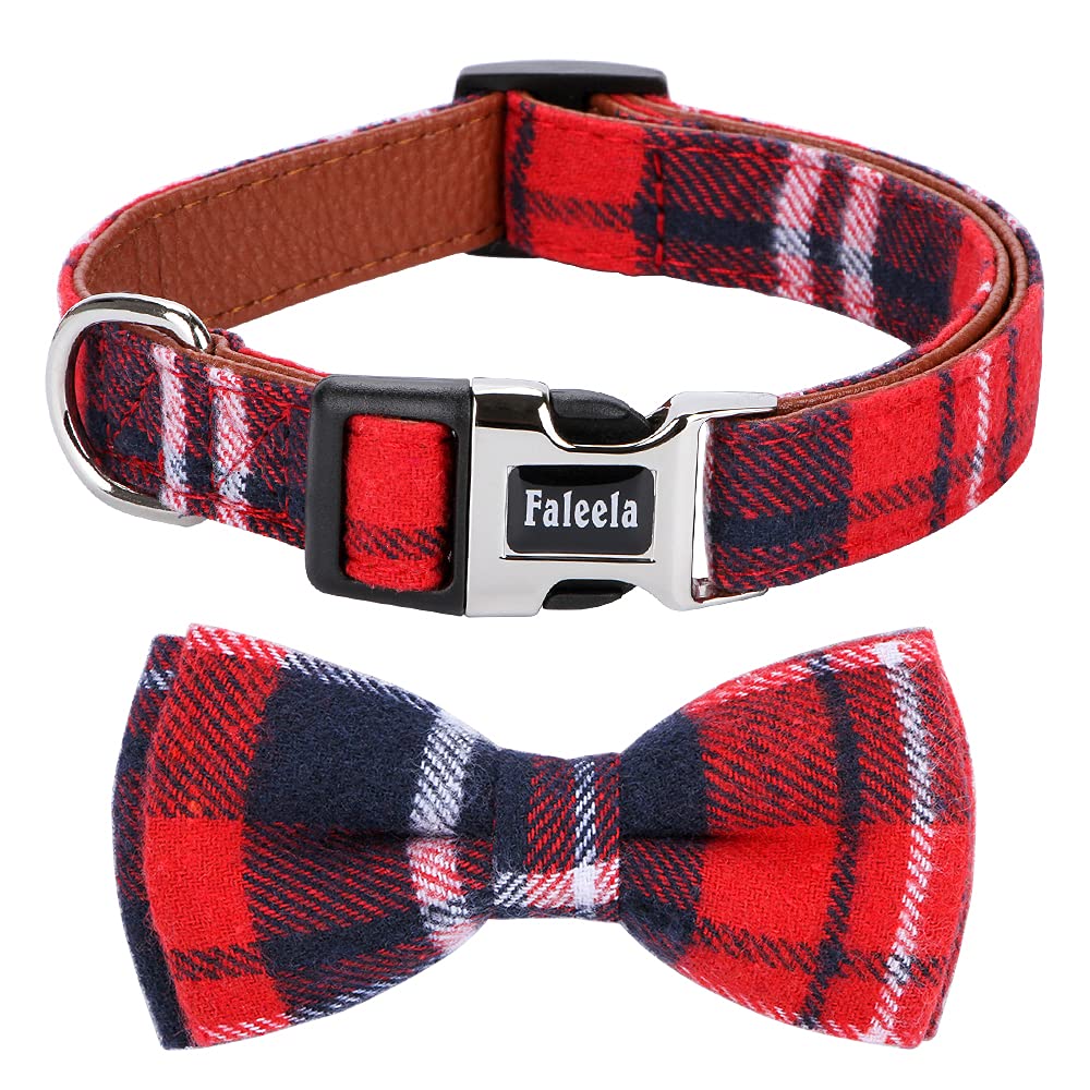 Collar Faleela con lazo rojo visto de frente, estilo festivo para perros.