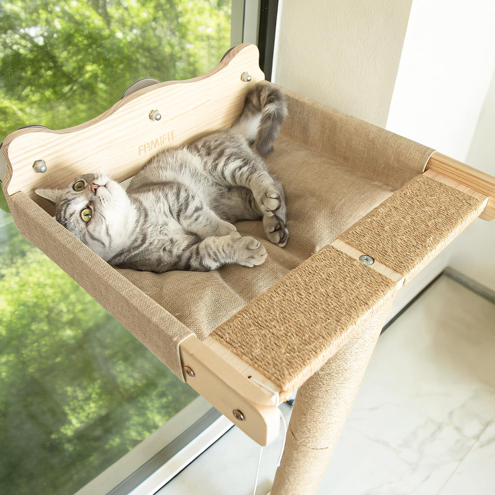 Famifit Postes Ajustables, altura personalizable para gatos curiosos.