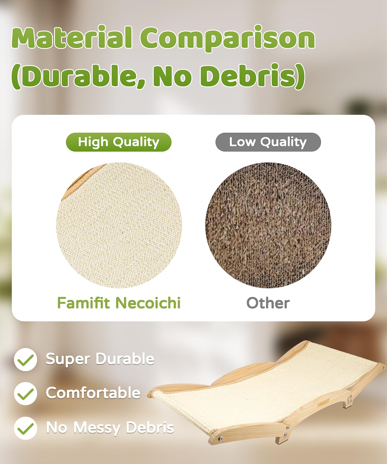 Famifit montaje sencillo sin herramientas facilita colocar el rascador en cualquier habitación.